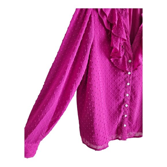 J. CREW Women's M Blouse Ruffle Swiss Dot Fuchsia Button Up Valentines Bust 40" - Picture 5 of 9